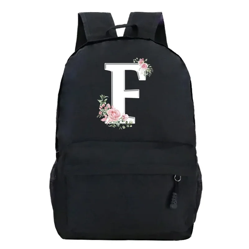 étudiant dames rose floral alphabet blanc impression sac à dos femmes fleur harajuku cartables femme rose lettre sac à bandoulière
