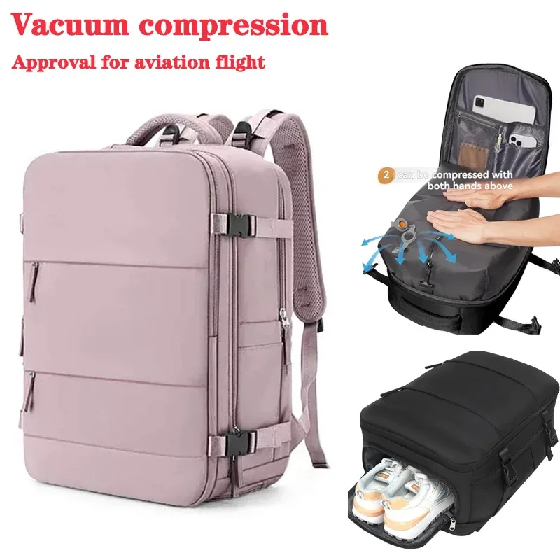 sac à dos de voyage avec pompe à air intégrée sous vide, sac à dos de voyage extensible, équipé d'un système de vide