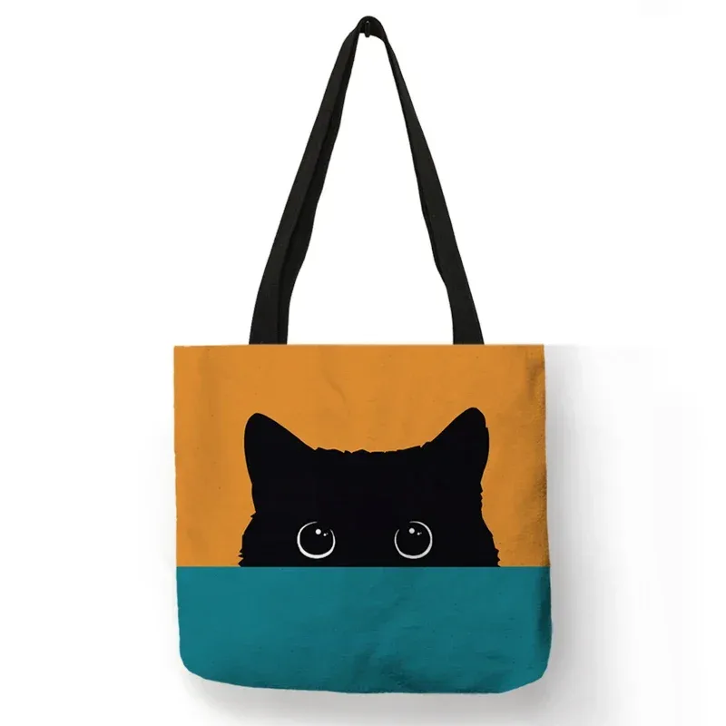 sac fourre-tout décontracté mignon animal de compagnie noir patte de chat imprimé femmes sac à bandoulière sac à main dames eco réutilisable shopper sacs pour l'épicerie
