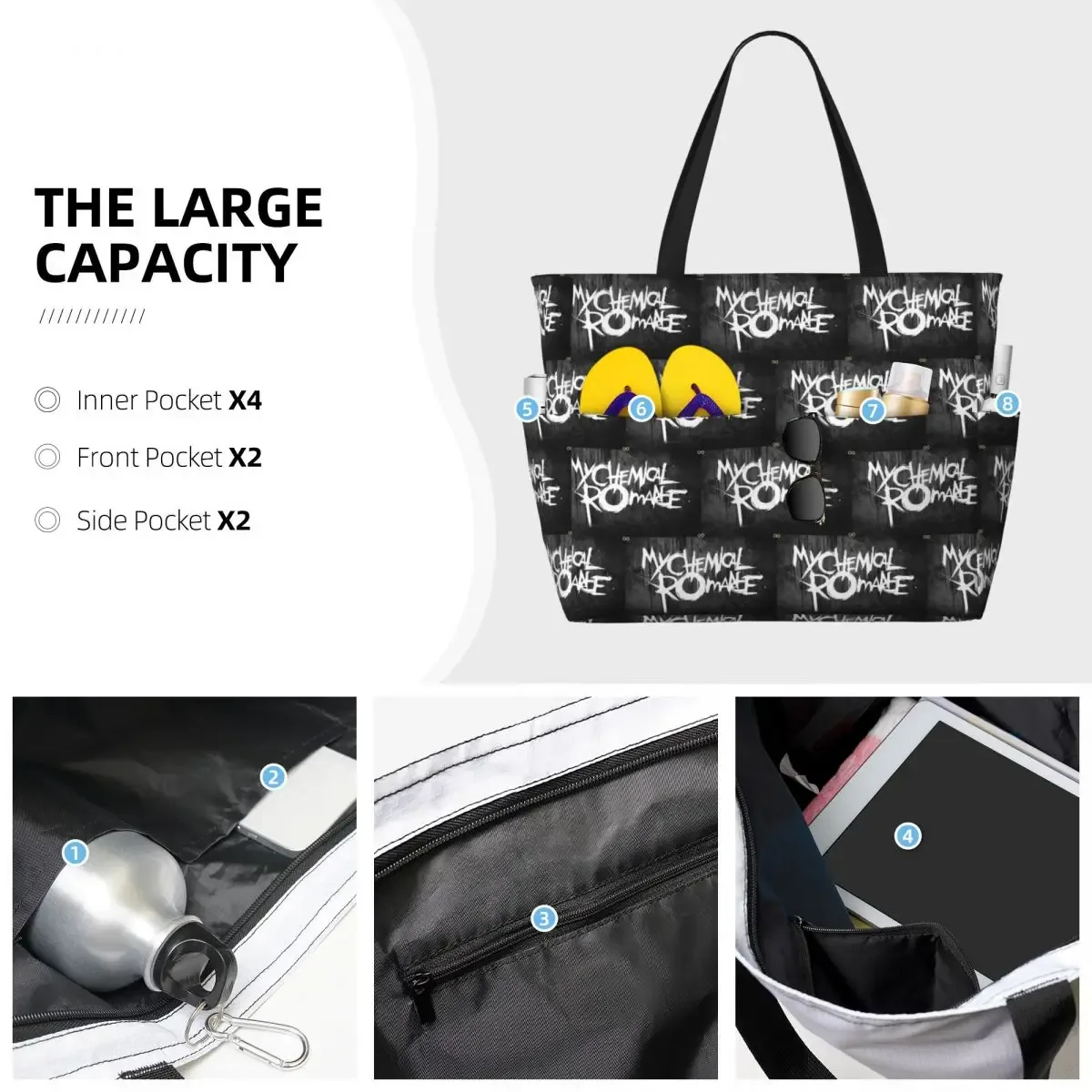 sac fourre-tout de plage mcr band punk rock my chemical romance, sac de sport, de yoga, grand sac fourre-tout pour femmes, sac de voyage, sac de fitness