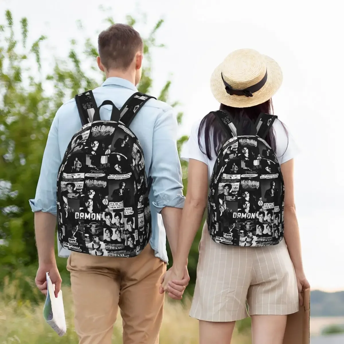 sac à dos en toile the vampire diaries pour hommes et femmes, sac à dos décontracté, série télévisée, extérieur, lycée, affaires, collège, damon salvatore
