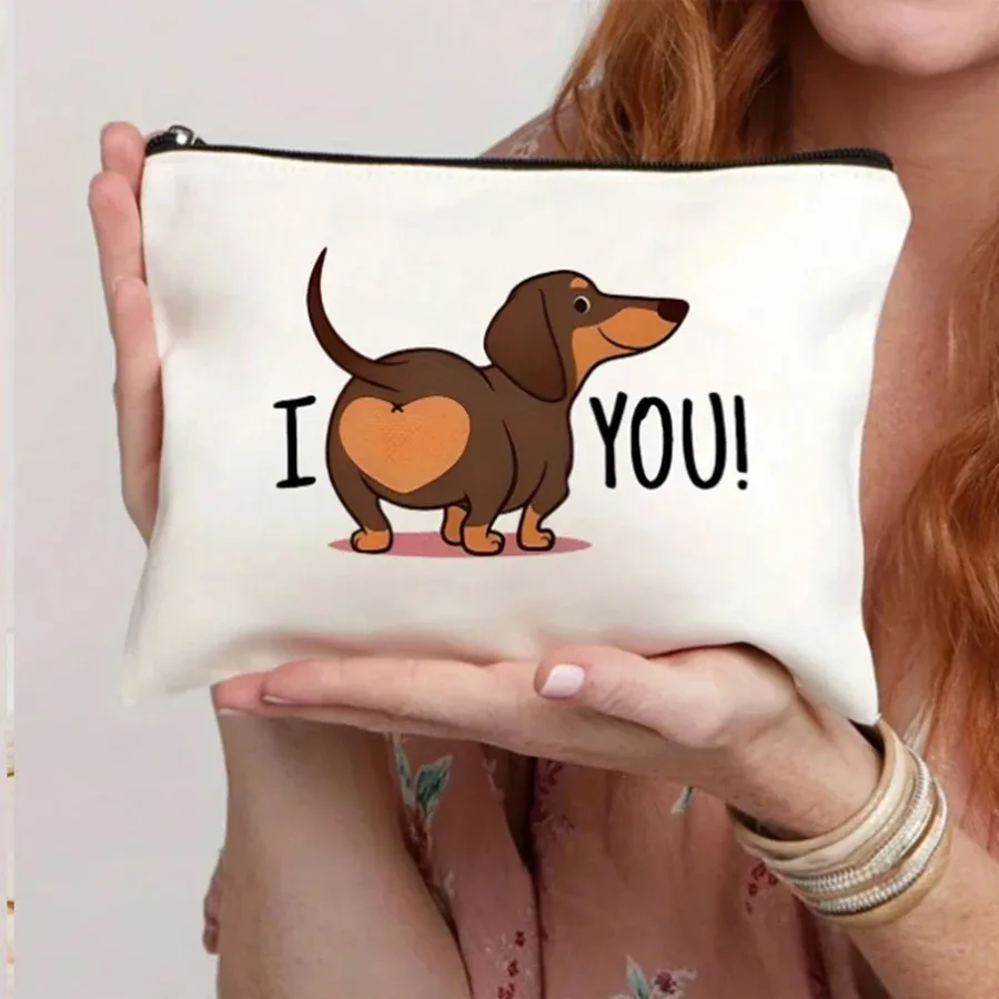 sac à cosmétiques imprimé avec motif de fesses de teckel - style animalier amusant, idéal pour le campus, la décoration de la maison, le rangement de bijoux, le rangement des crayons, le sac à collations, la trousse à monnaie, l'usage quotidien, les cadeaux d'anniversaire, la fête des enseignants, la rentrée scolaire, la cérémonie de remise des diplômes, taille 9 pouces*6 pouces