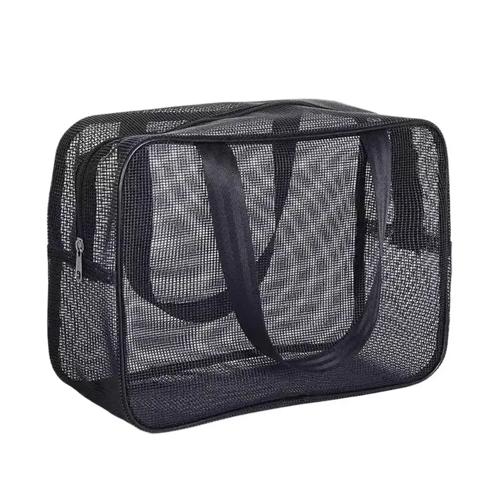 sac de rangement de douche en maille pliable, fourre-tout, sac de maquillage, grande capacité, trousse de toilette de voyage portable, trousse de natation