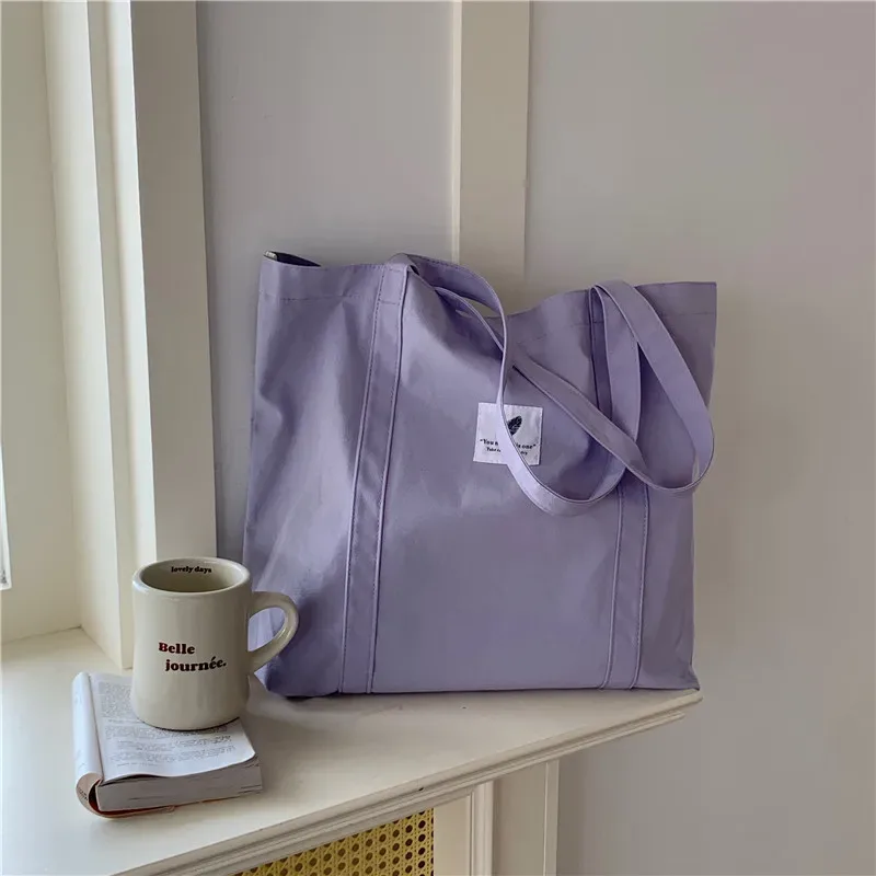 sac à bandoulière en toile de coton pour femmes, sac à main simple en tissu écologique, fourre-tout solide pour livres scolaires, sacs de shopping portables pour filles