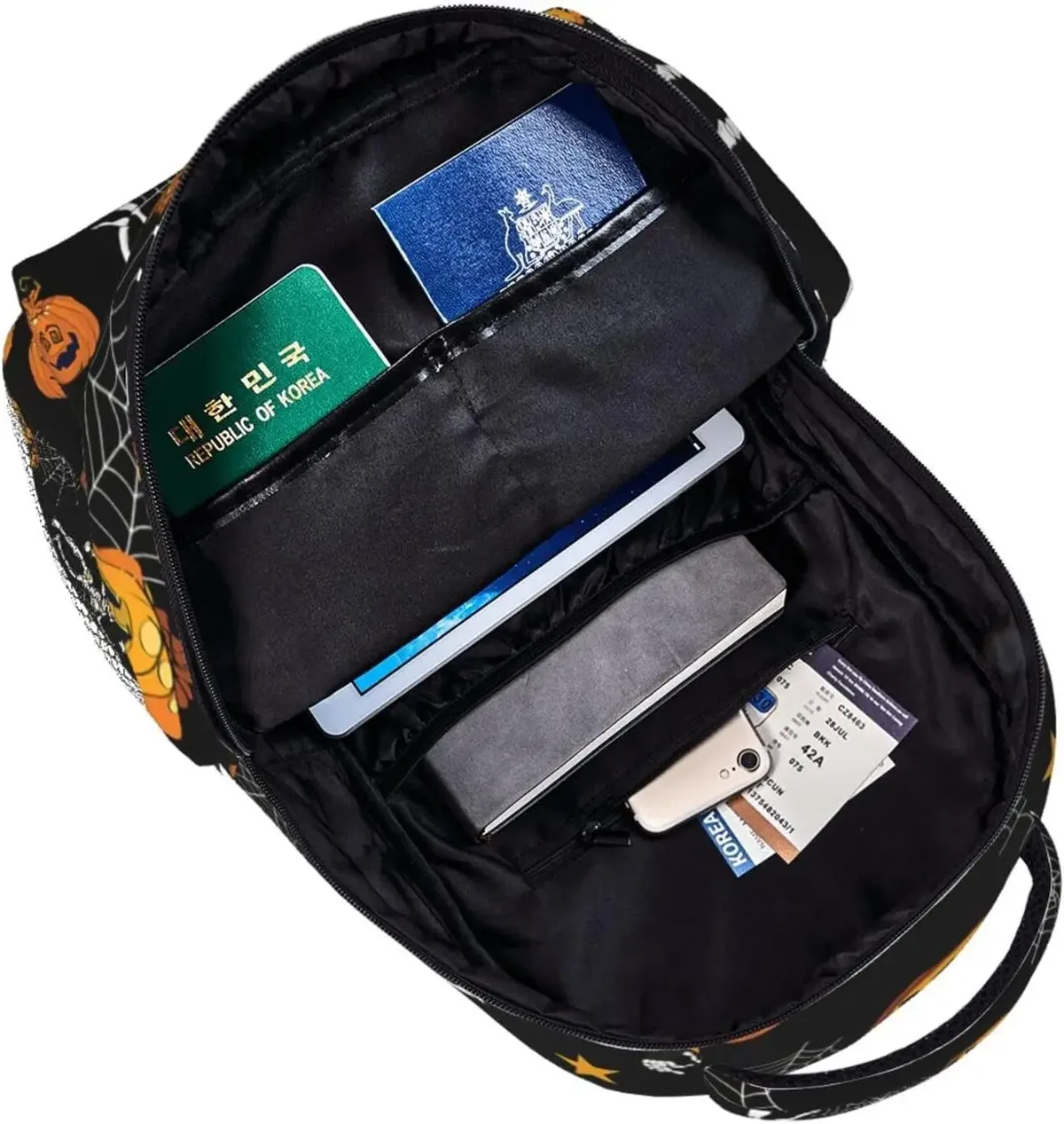 sac à dos décontracté avec poches pour ordinateur portable, sacoche de jour pour voyage, motif de lettres et citrouilles, halloween