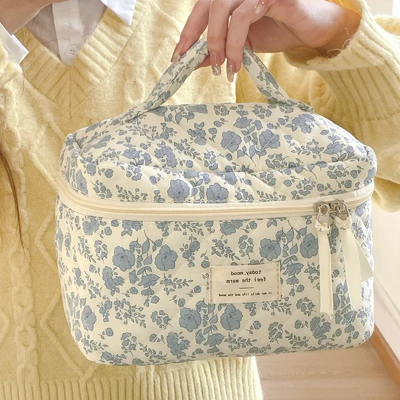 sac fourre-tout en coton matelassé pour femme, sac à main de grande capacité, trousse de maquillage rose vintage, évaluation de voyage cosmétique, mode