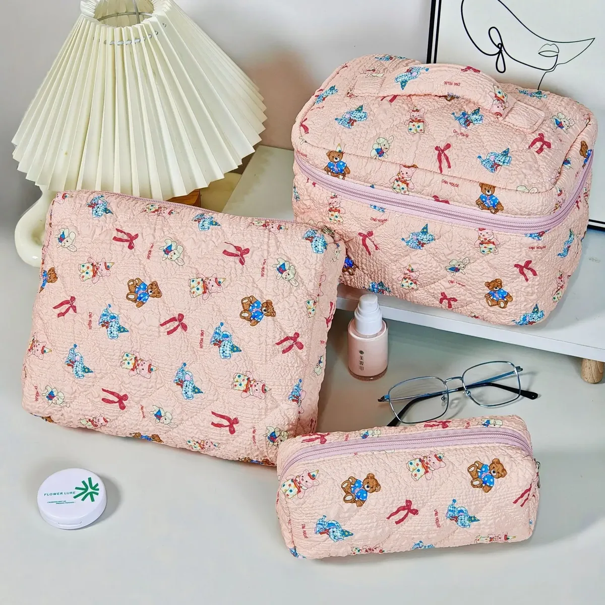 trousse de maquillage à imprimé floral de grande capacité, sac de rangement de cosmétiques de voyage portable, sac de style urbain simple avec doublure en polyester pour femmes