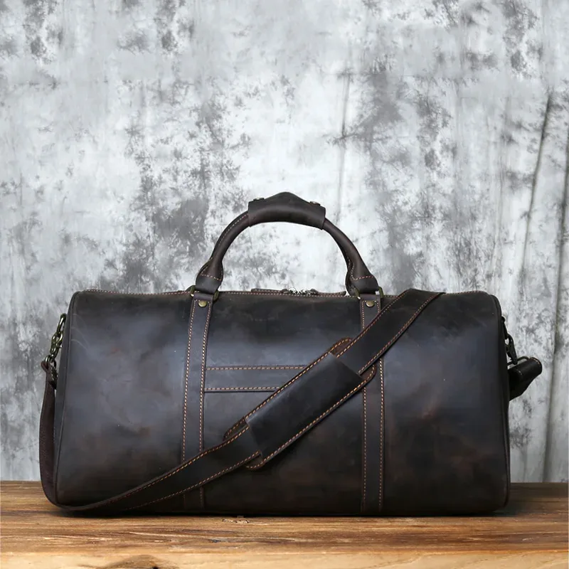 nzpj-sac de voyage rétro en cuir véritable pour homme, sac à main en cuir de cheval, couche supérieure, sac à bandoulière en cuir de vachette, bagage à roulettes portable
