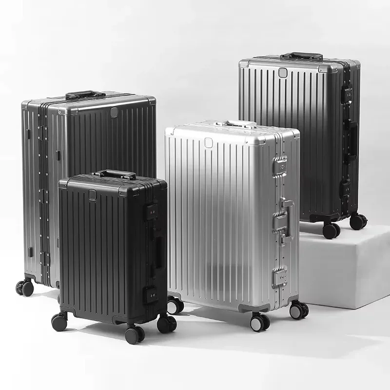 valise de luxe en alliage d’aluminium et de magnésium, avec roulettes multidirectionnelles, serrure tsa, idéale pour les voyages, disponible en différentes tailles (20, 24, 26 et 29 pouces).