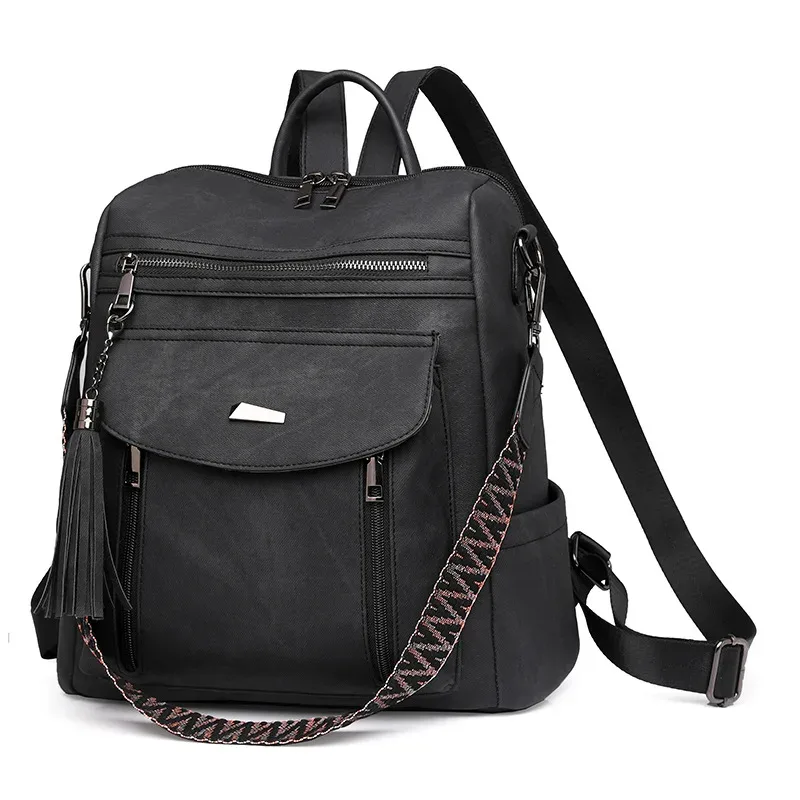 sac dos cuir texturé marron poches zippées ouvertes bandoulière arquée poche informatique imperméable jacquard vieille mode sac voyage femmes