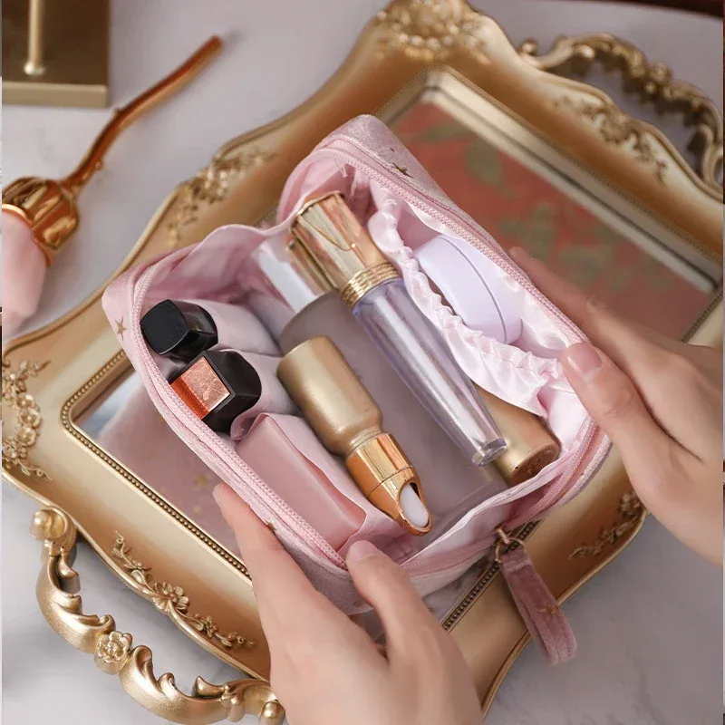 fille velours maquillage sac organisateur doux fille rouge à lèvres sac de rangement femmes toilette beauté maquillage étui pochette portable sac cosmétique