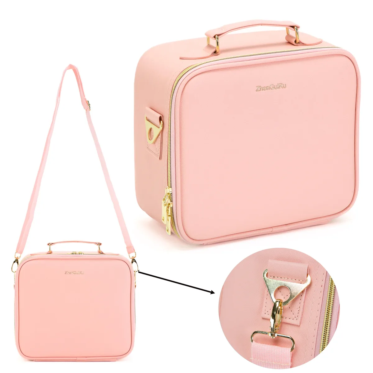 trousse de maquillage led intelligente avec miroir pour femme, grande capacité, compartiments, étanche, cuir pu, étui à cosmétiques de voyage, nouveau, 2024