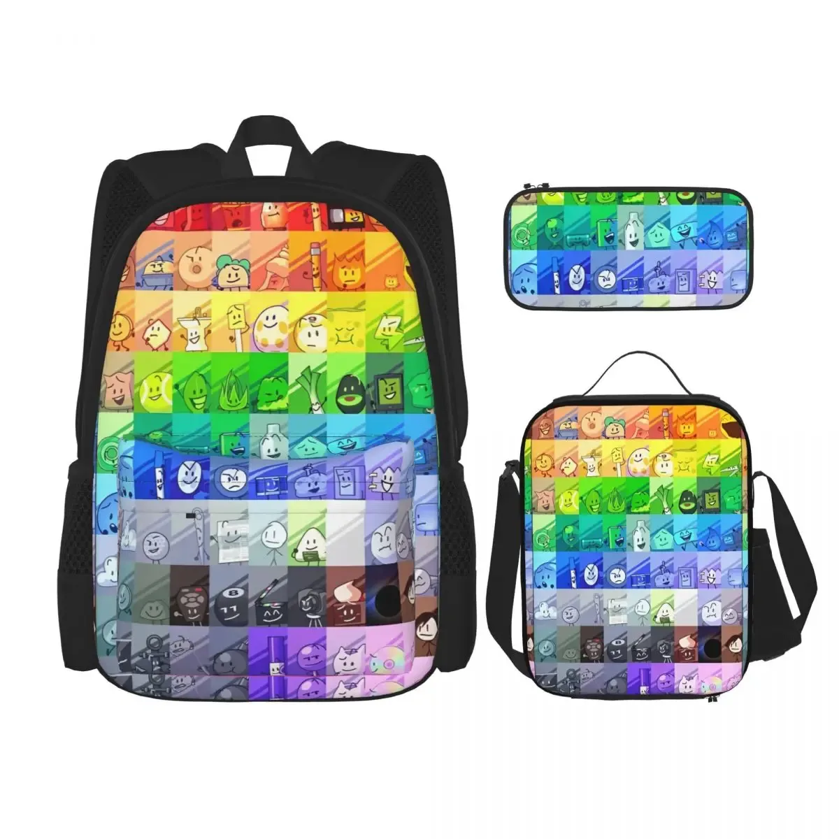 bfdi battle for dream island 3pecs/ensemble sac à dos pour étudiant collège sac à bandoulière sac à déjeuner trousse à crayons