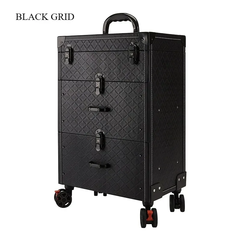 kit professionnel de tatouage et de nail art, valise de maquillage universelle à roulettes, boîte de rangement multi-couches grande capacité pour maquillage