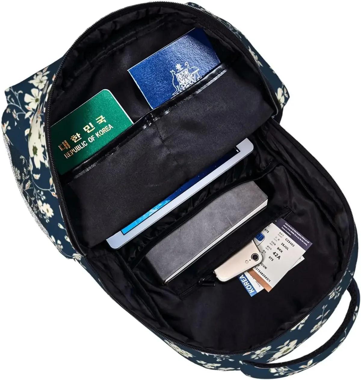 sac à dos léger pour ordinateur portable avec fleurs mignonnes sur fond bleu, cartable universitaire, sac de jour décontracté, sac de voyage, hommes et femmes