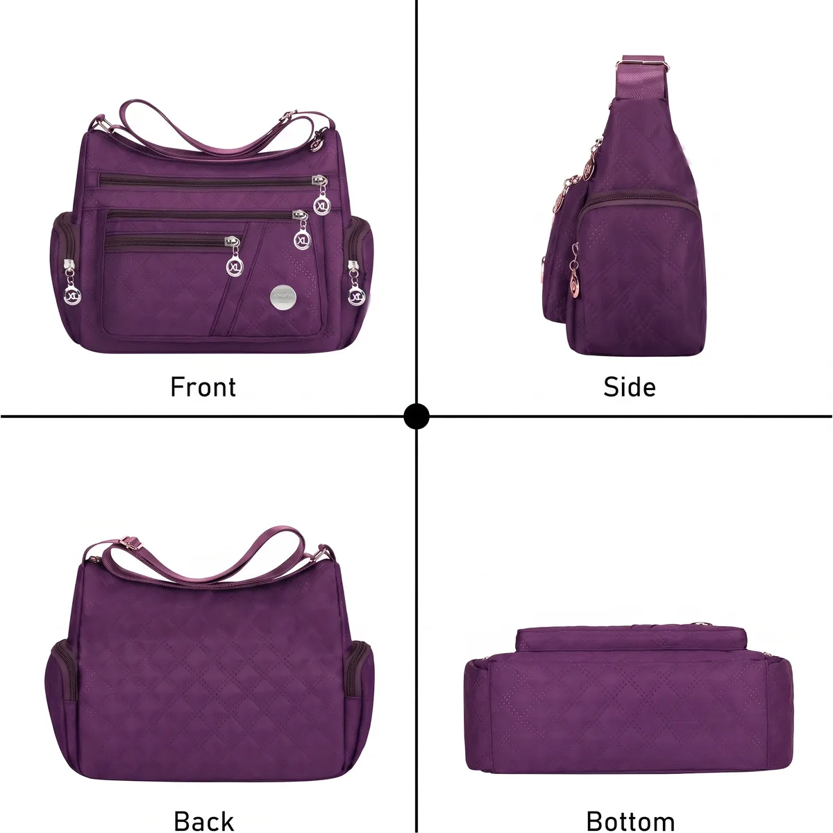 sac à bandoulière matelassé en nylon pomelo best pour femme, multi-poches avec sangle réglable pour les déplacements quotidiens