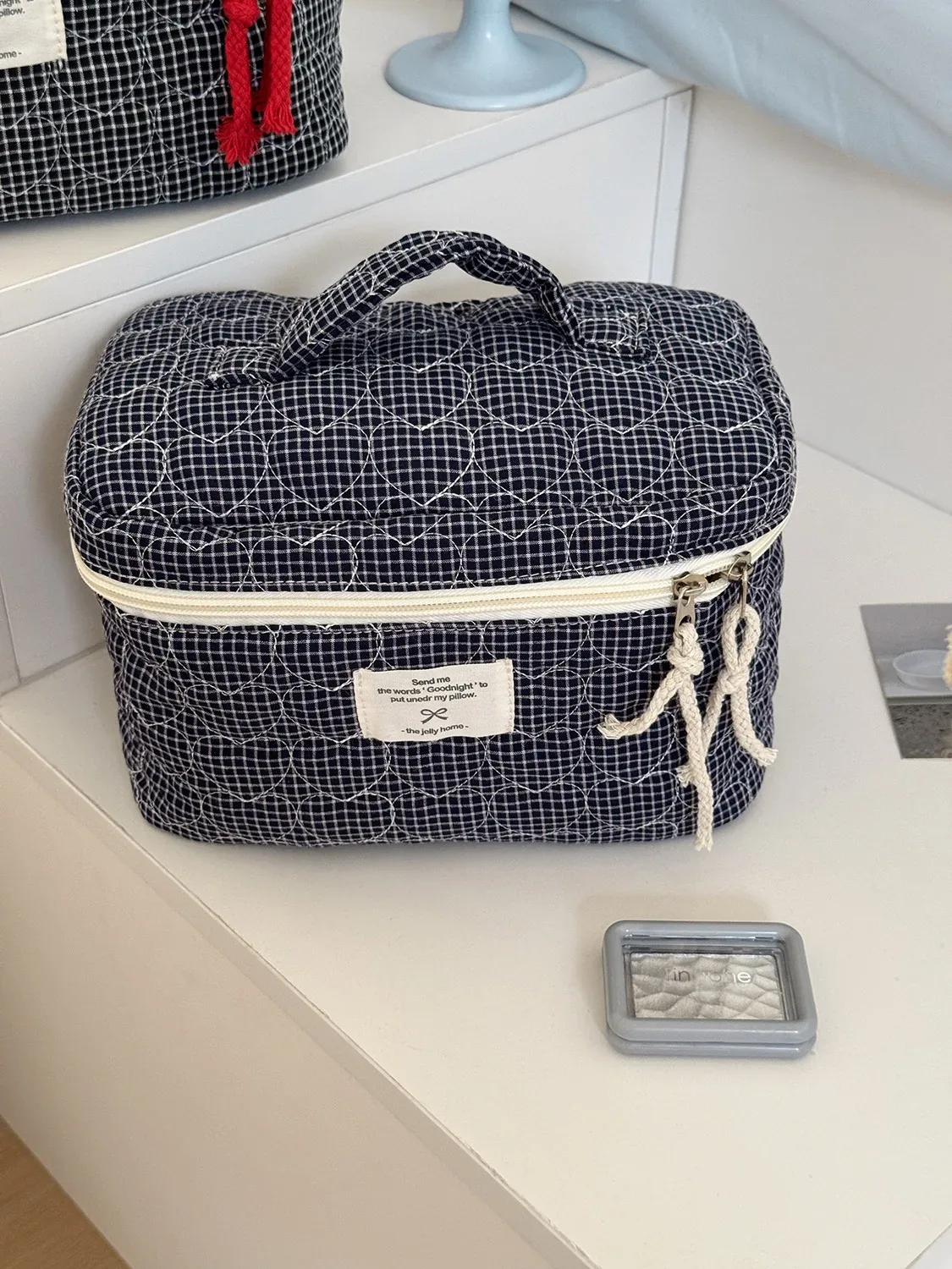 sacs à cosmétiques matelassés à carreaux en forme de cœur pour femmes, trousse de maquillage de grande capacité, sac de rangement de voyage pour dames, sac à main décontracté pour filles, pochette