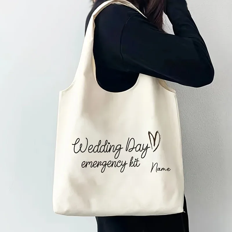 sac fourre-tout personnalisé avec motif de trousse d'urgence pour le jour du mariage, sac à bandoulière, cadeau pour la mariée le jour du mariage, personnalisable