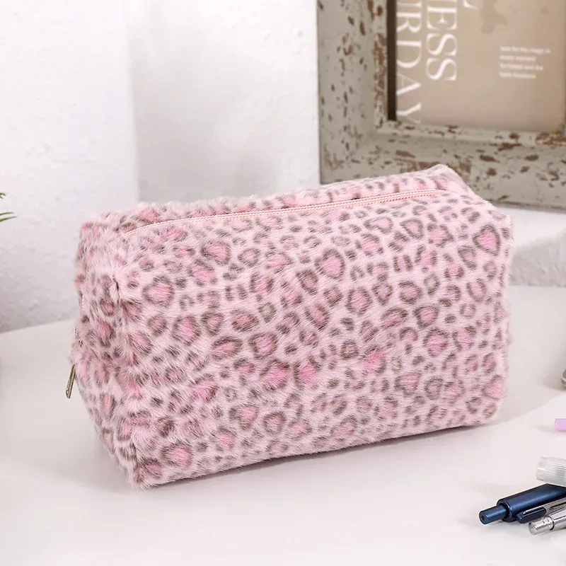 trousse de maquillage durable et douce à grande capacité, motif léopard, organisateur de toilette portable, sac cosmétique de voyage pour filles