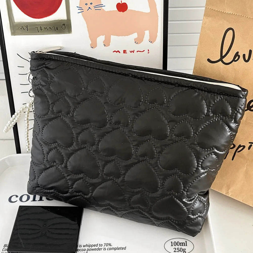 sac de maquillage étanche de grande capacité en forme de cœur pour femmes, sac à main de voyage, pochette de rangement de cosmétiques et de toilette, sac carré élégant à fermeture éclair