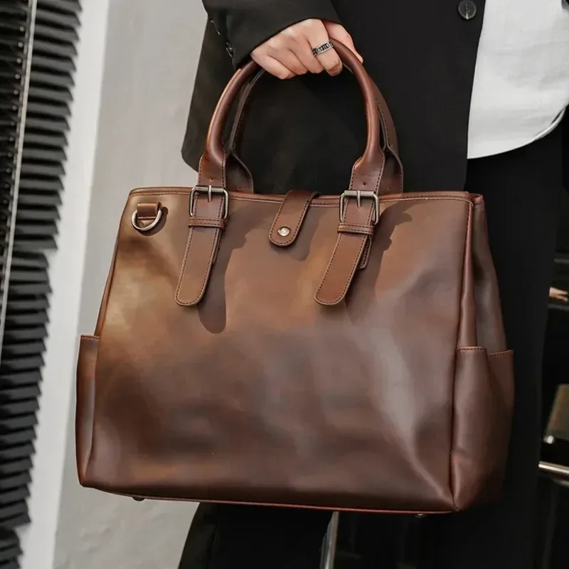 sac à main vintage pour homme, grande capacité, sacoche d'affaires pour ordinateur portable, sacs à poignée supérieure avec bandoulière, sacs bandoulière tendance