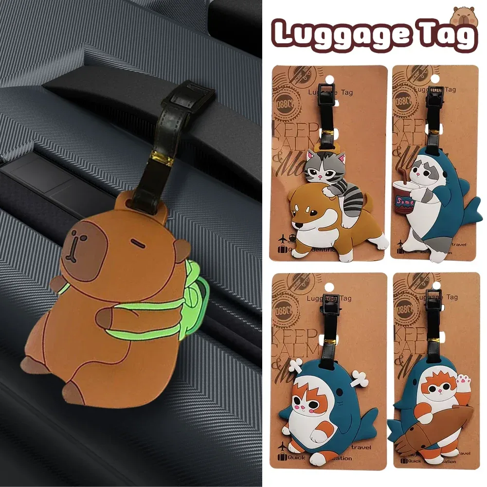 étiquette bagage pu motifs animaux chat requin mignons bracelets noirs voyage famille homme femmes identification nom adresse