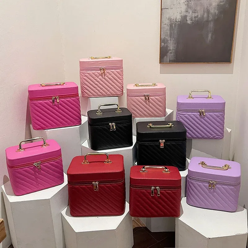 trousse de maquillage en pu pour femme, sac de toilette cosmétique, boîte à cosmétiques, valise de rangement pour maquillage