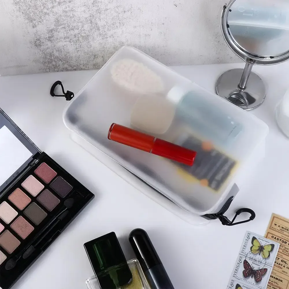 trousse de toilette et de maquillage en tpu mat pour femme, pochette de rangement souple et transparente