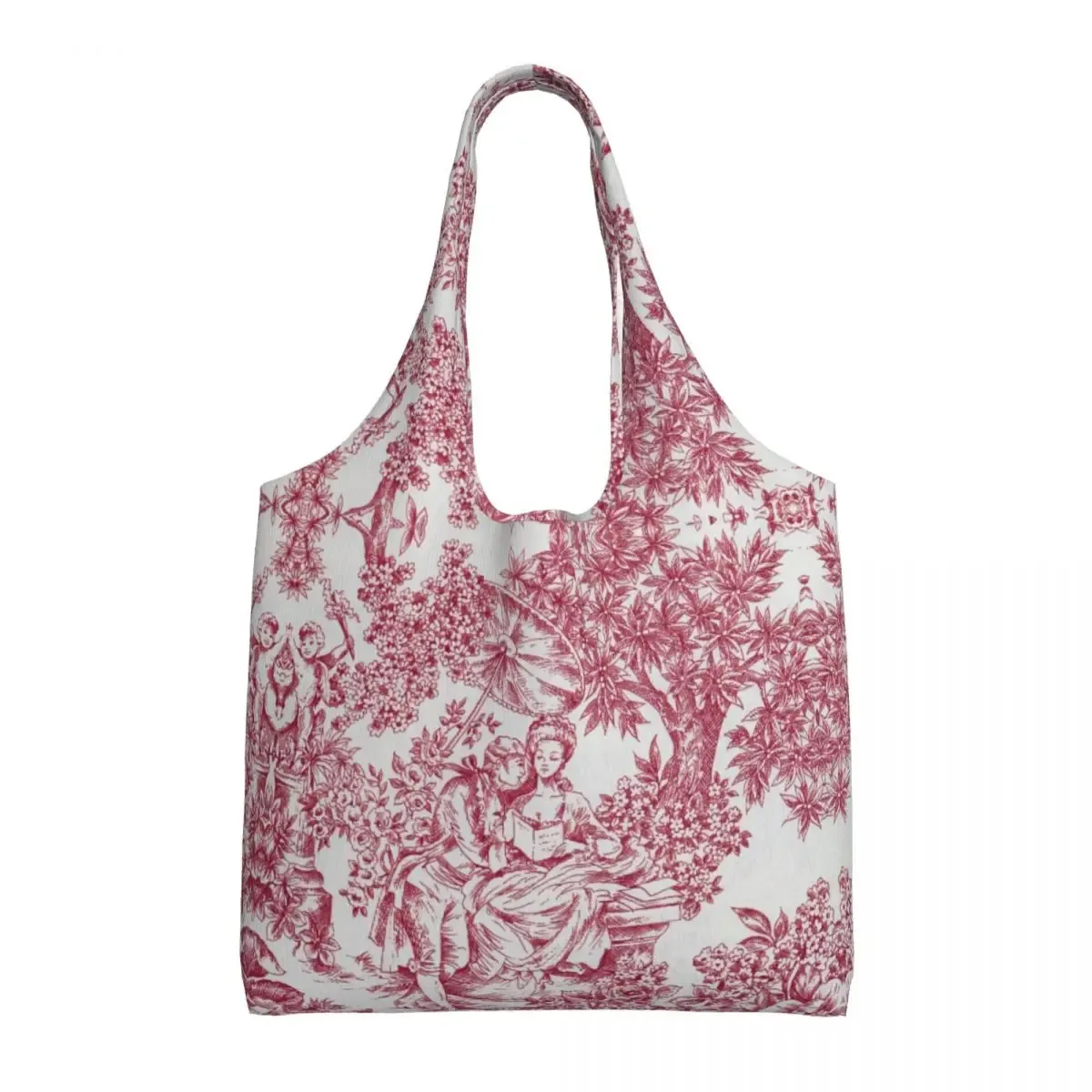 toile de jouy française classique vintage personnalisée, fourre-tout à motif bleu marine, fourre-tout de shopping en toile réutilisable, sac à bandoulière