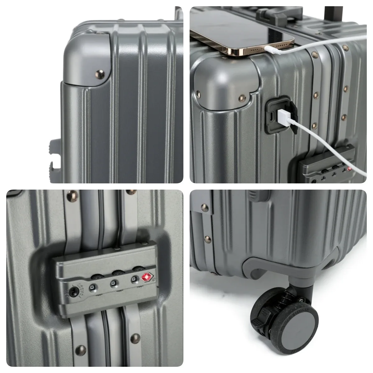 valise à roulettes 20/24/26/28 pouces, coque rigide en pc, avec cadre en aluminium, serrure tsa, valise de voyage à roulettes pivotantes