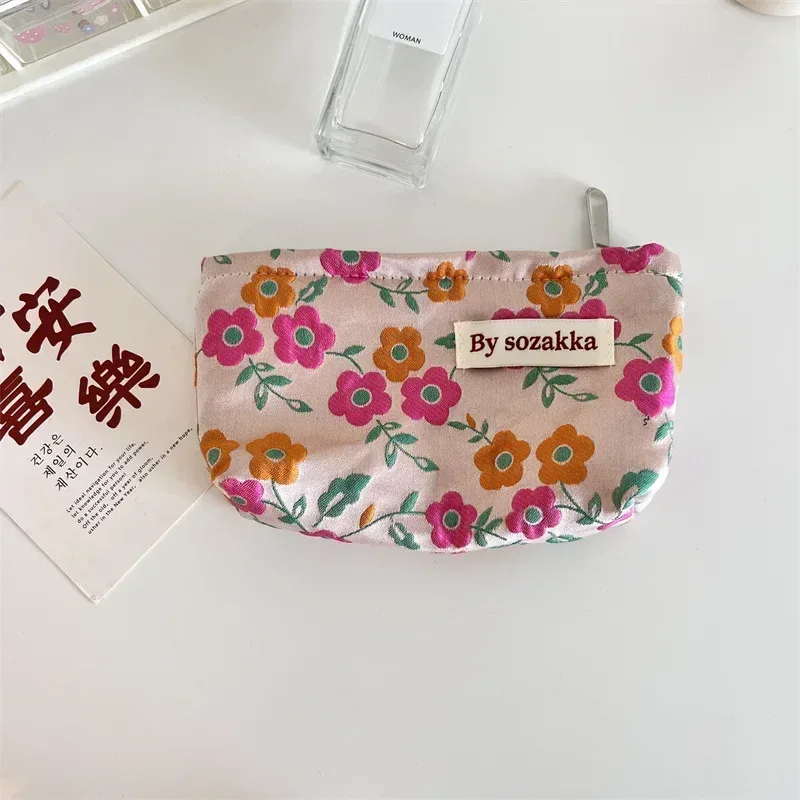 trousse de maquillage coréenne florale pour femmes, trousse à cosmétiques, trousse de maquillage de voyage, trousse de beauté en toile, trousse à crayons