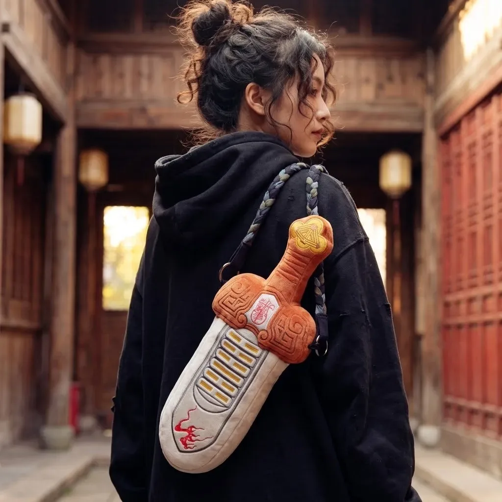 sac à bandoulière en peluche épée big dipper wuxia créative, sac à dos pour téléphone, cadeau fantaisie pour adolescents et adultes, cosplay, anniversaire