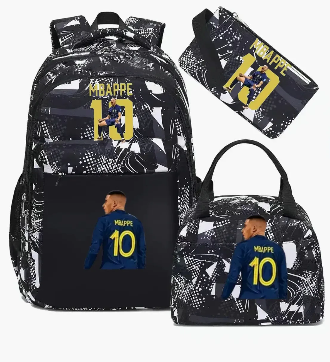 sac à dos m-mbappe camouflage 3 pièces, sacs d'école pour ordinateur portable, pour garçons et filles, sacs de voyage décontractés pour femmes et hommes, mochila