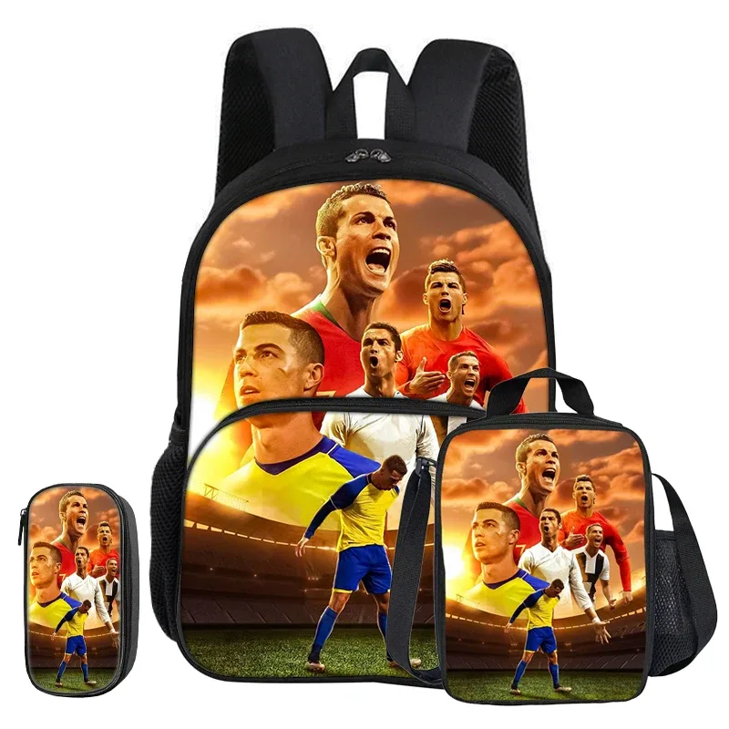 sac dos nylon noir rouge vert sport football trophées ronaldo identité visuelle unisexe voyage école université tranche intermédiaire informatique