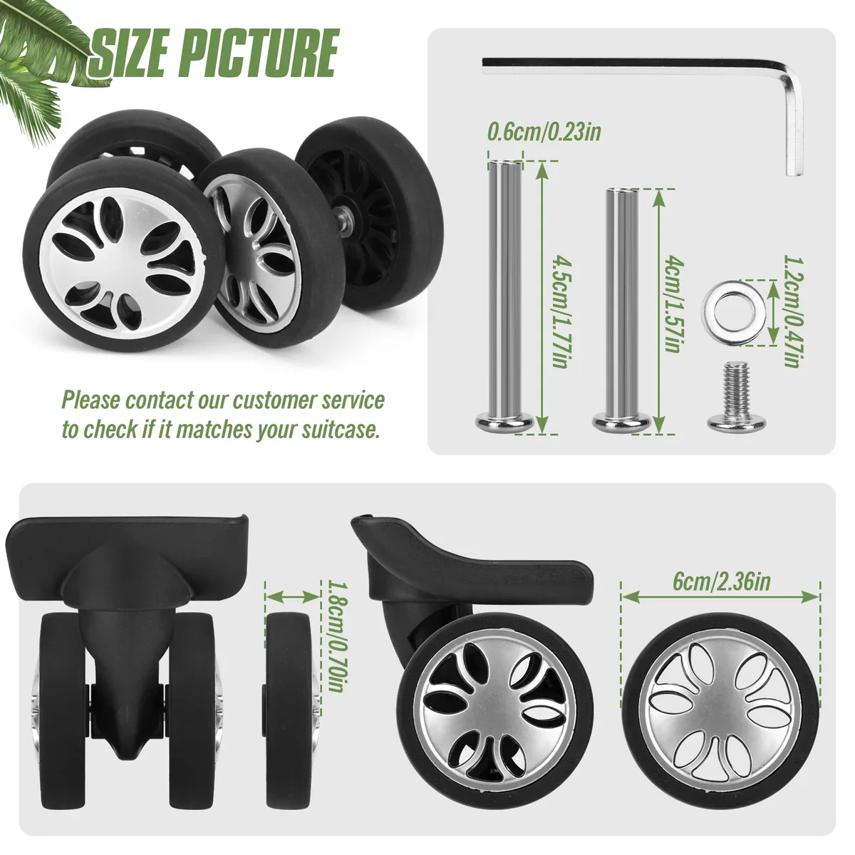 roues remplacement bagages plastique métal noires argentées motifs géométriques format 60mm usage voyage réparation
