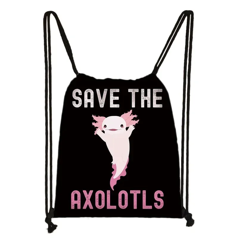 kawaii dessin animé axolotl poisson jouant des jeux vidéo sac à dos tours de mer axolotl/fouron harajuku sacs à cordon sac de voyage en toile