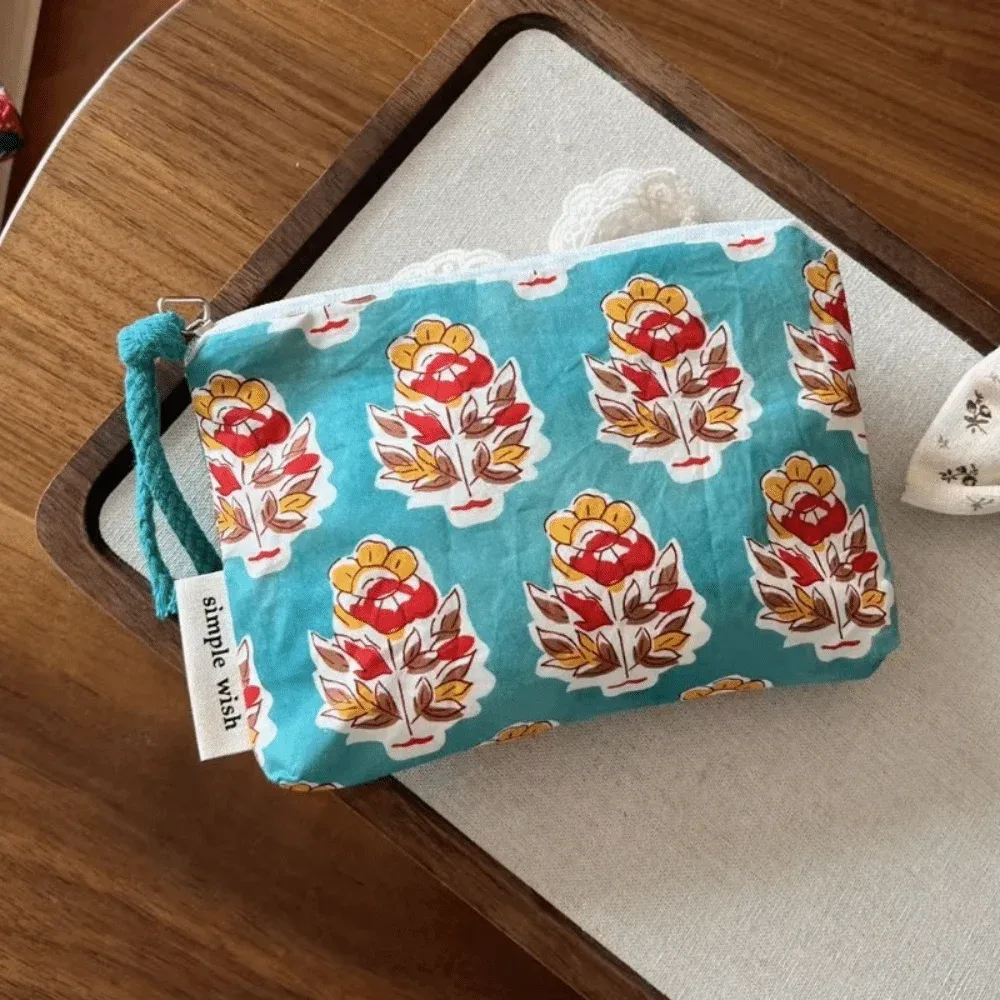 sac de serviette hygiénique vintage à la mode, mini porte-monnaie bohème de style indien, sac de voyage en coton à fermeture éclair, rangement pour cosmétiques, écouteurs, etc.