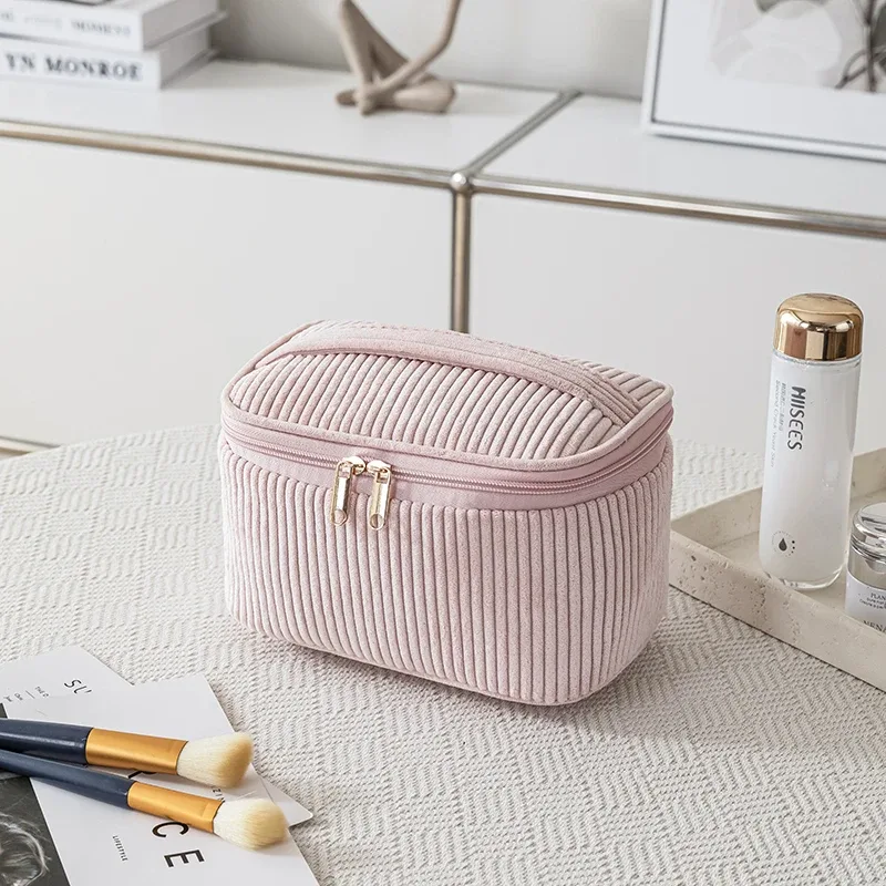 sacs de maquillage en peluche pour femmes, trousse à cosmétiques à fermeture éclair à carreaux, étui portable pour poudres de stockage d'évaluation cosmétique