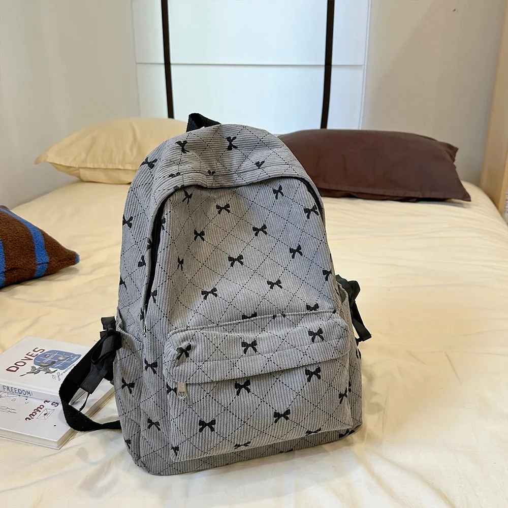 sac à dos à nœud en velours côtelé pour étudiantes, sac à dos polyvalent pour lycéennes et collégiennes