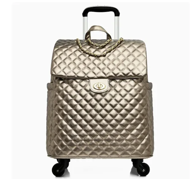valise de voyage en cuir pu pour femme, motif diamant, étanche, taille cabine 20 pouces, sac à roulettes avec roues pivotantes