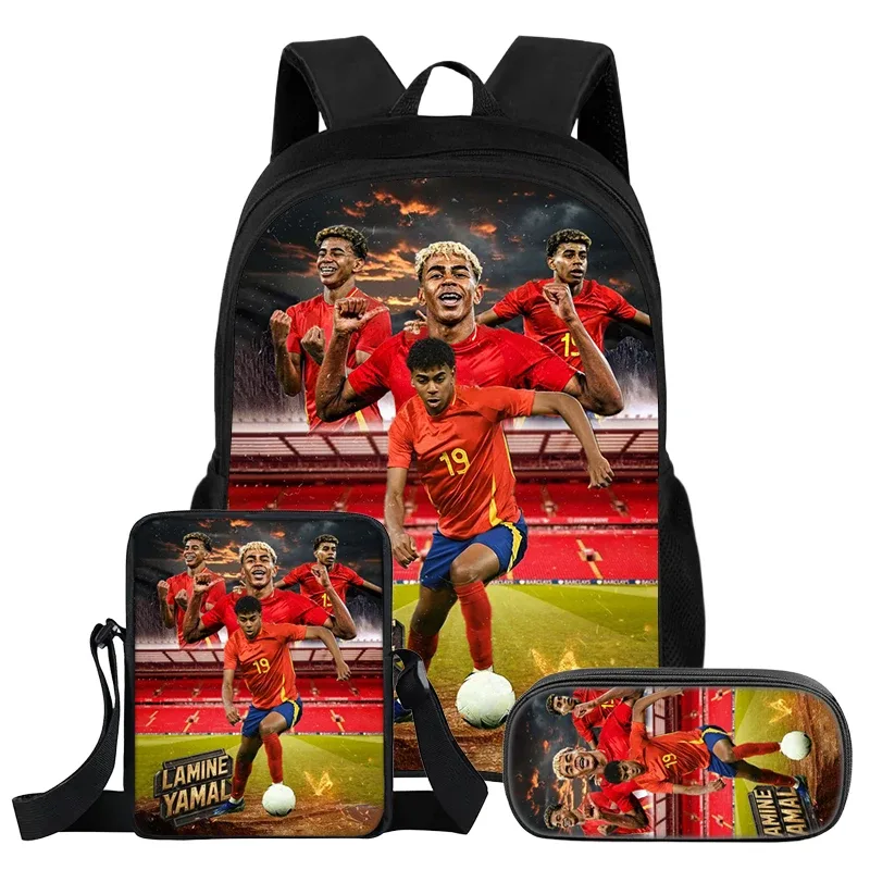 ensemble de 3 sacs à dos l-lamin yamal pour enfants, sac à dos d'école pour écoliers, star du football, meilleur cadeau, sac à bandoulière, sacs à crayons, sac à livres