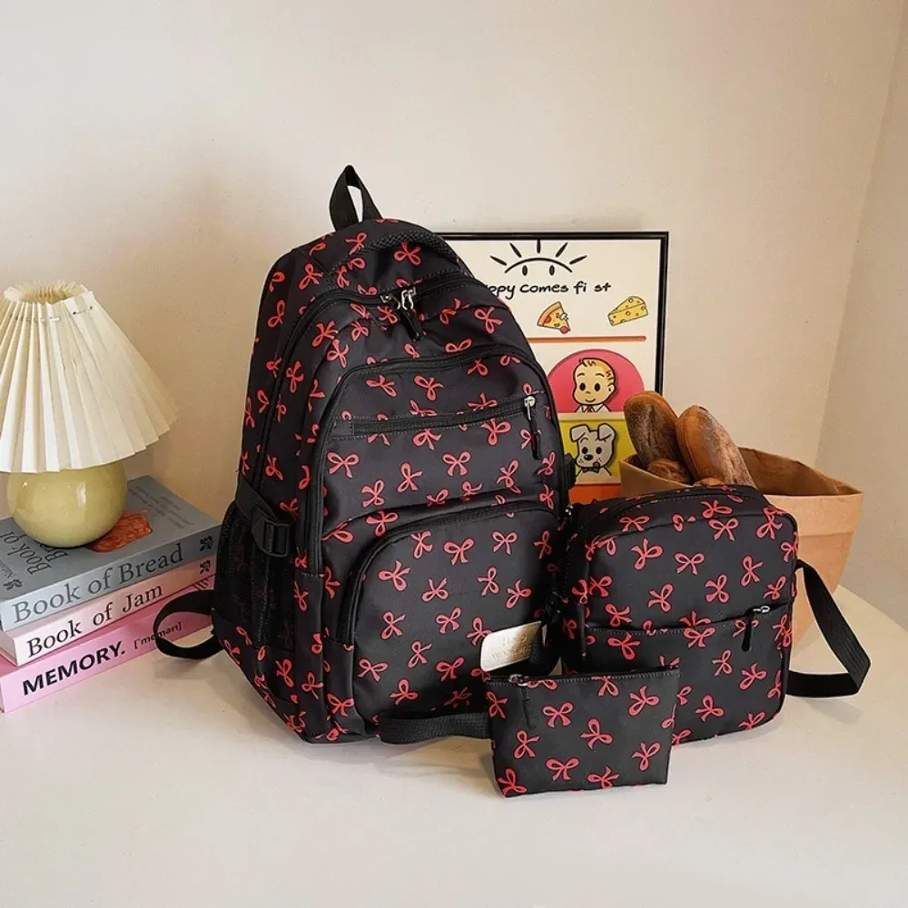3 pièces/ensemble mignon grande capacité arc sac à dos nœud imprimé nylon sac d'école sangle réglable voyage sac à dos