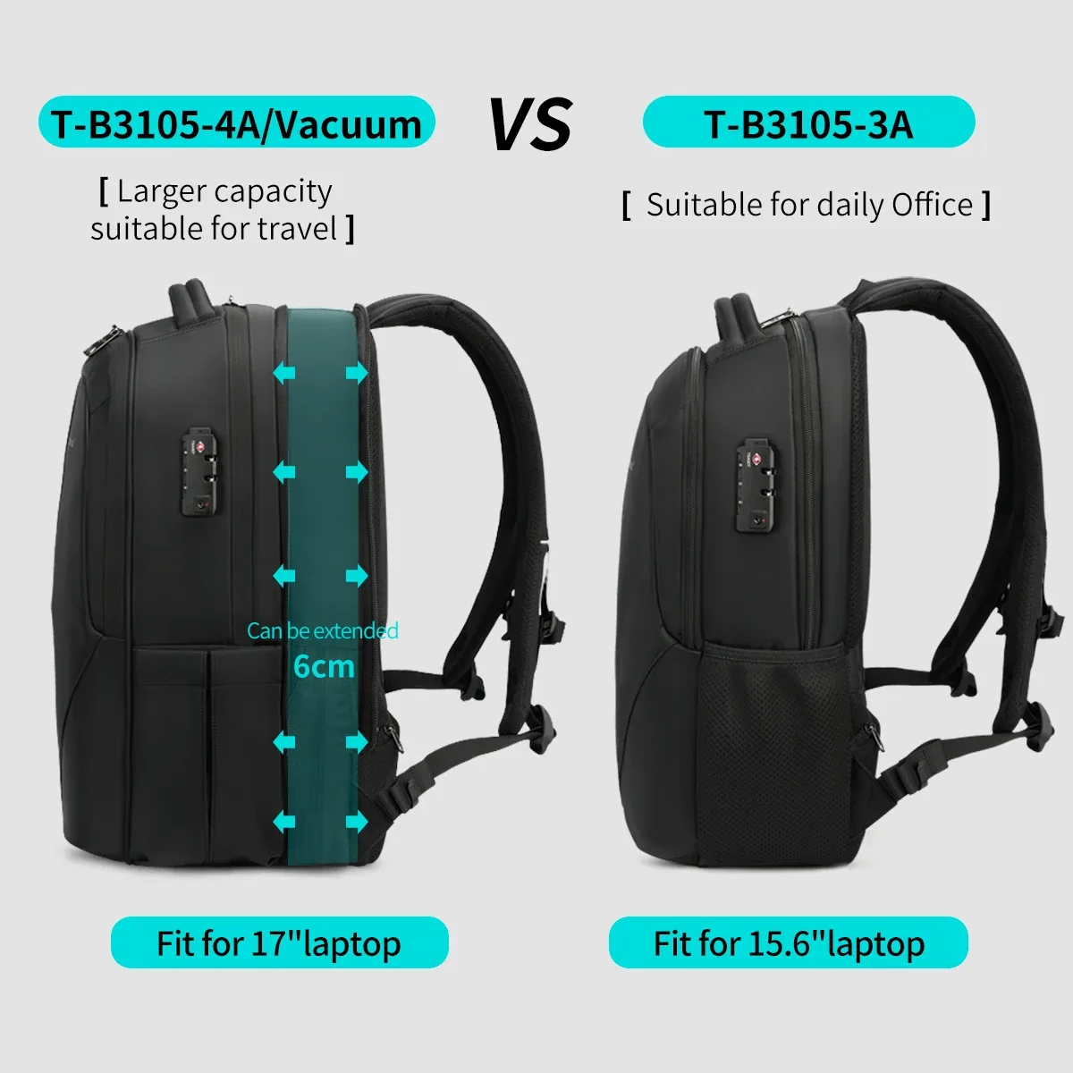 tigernu sacs à dos de compression sous vide 15.6 17 pouces sac à dos pour ordinateur portable hommes sac à dos sous vide automatique sans pompe sac à dos de voyage sacs tsa
