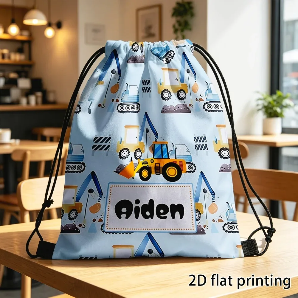 sac à cordon personnalisé avec nom/texte, pochette de rangement au design d'excavatrice mignon, sacs de voyage légers, sac à dos de sport, 1 pièce