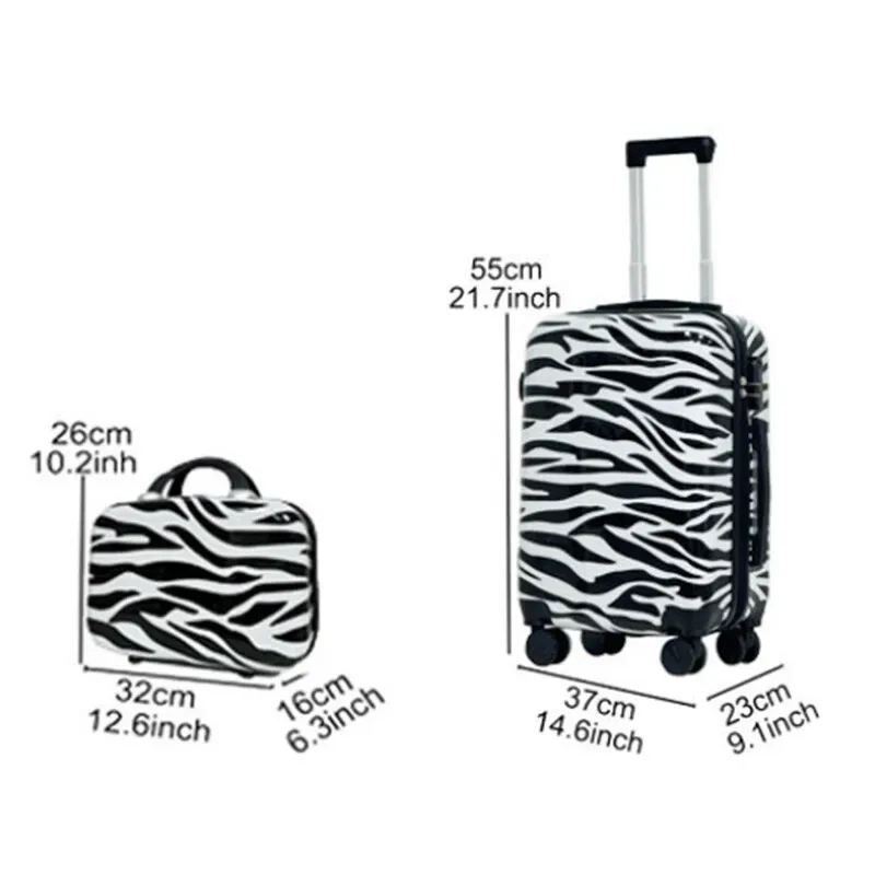 valise ensemble plastique zébré noir blanc roulettes poignée voyage famille grande taille transport affaires week end