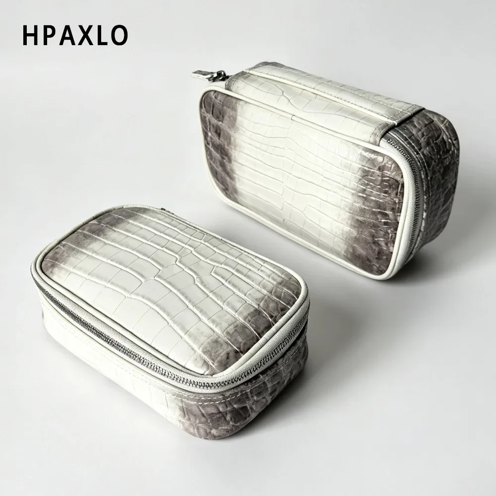nouvelle trousse de toilette en cuir véritable à motif crocodile, organiseur de voyage, sac à main portable, pochette de rangement pour maquillage avec initiales