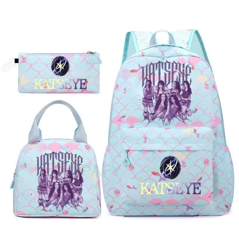 sac à dos amusant katseye, imperméable, grande capacité, pour ordinateur portable, sac d'école, pour femmes et hommes, motif dessin animé, sac de voyage, ensemble de 3 pièces.