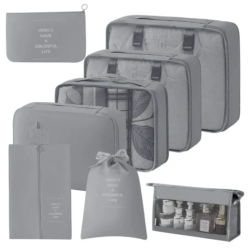organisateur voyage polyester beige compartiments zippés poches intérieures cube sac compression chaussures pochettes housse vêtements