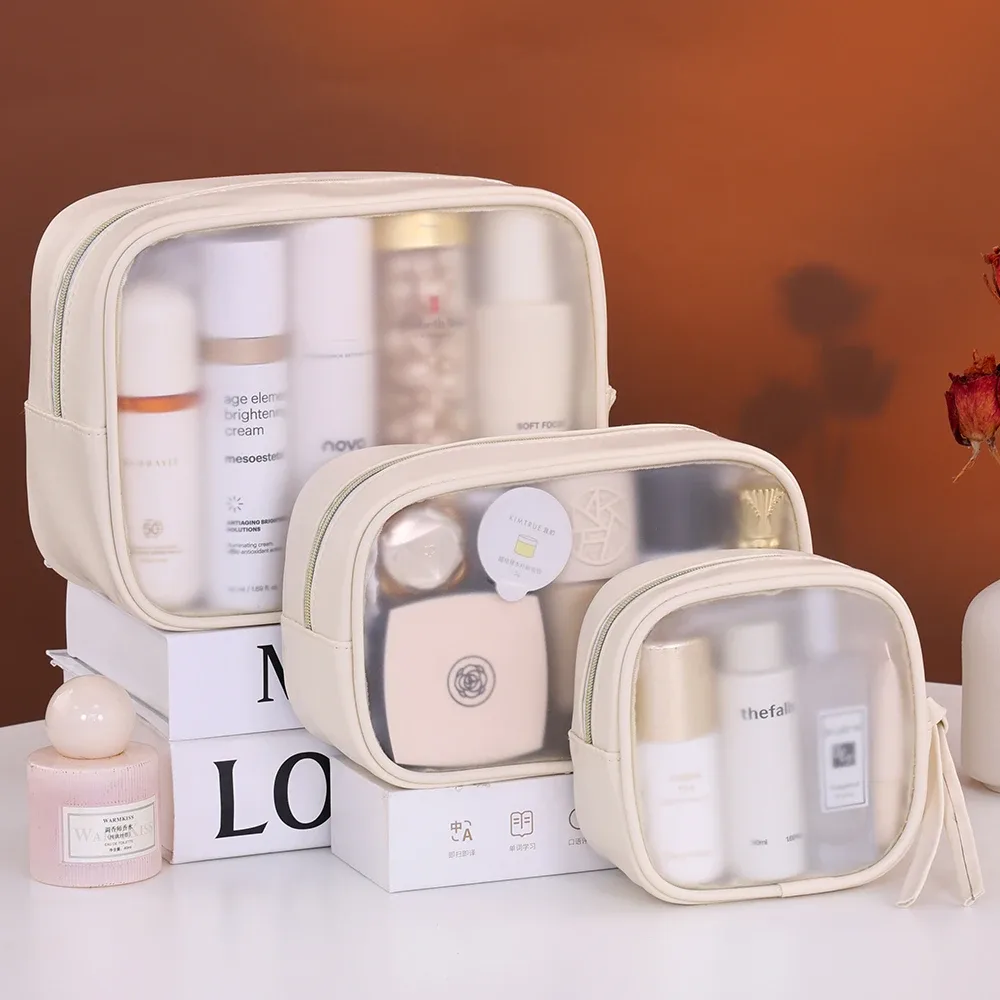 sac de maquillage semi-transparent mat, sac de voyage, sac de rangement pour cosmétiques, sac de toilette portable, organiseur