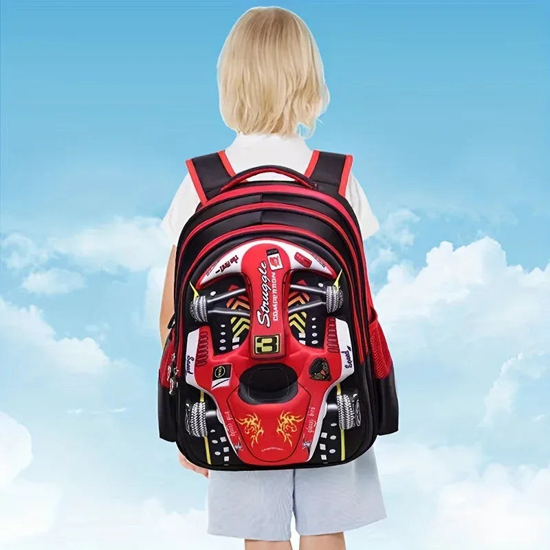 sac à dos de voiture 3d léger et étanche, sac à dos préscolaire pour enfants de la maternelle, pour jeunes garçons et filles, cartable primaire rouge bleu